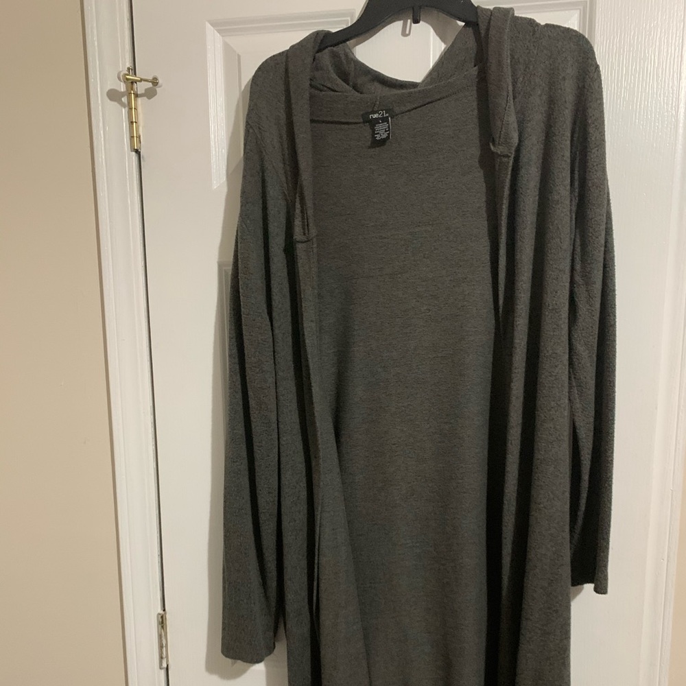 Gray, hooded sweater